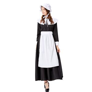 4pcs Traditional Housemaid Apron Long Dress Adult Halloween Cosplay Costume N19429