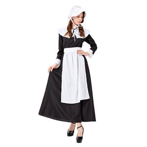 4pcs Traditional Housemaid Apron Long Dress Adult Halloween Cosplay Costume N19429