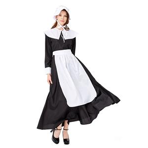 4pcs Traditional Housemaid Apron Long Dress Adult Halloween Cosplay Costume N19429