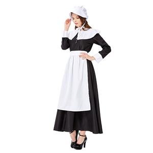 4pcs Traditional Housemaid Apron Long Dress Adult Halloween Cosplay Costume N19429
