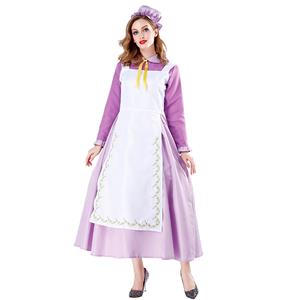 4pcs Traditional House Maid Apron Maxi Dress Fairy Tale Cosplay Costume N19469