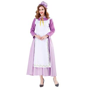 4pcs Traditional House Maid Apron Maxi Dress Fairy Tale Cosplay Costume N19469