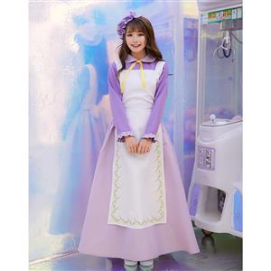 4pcs Traditional House Maid Apron Maxi Dress Fairy Tale Cosplay Costume N19469