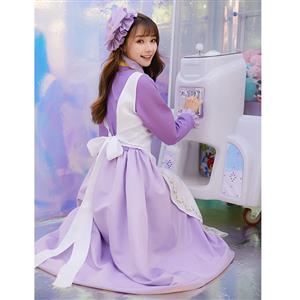 4pcs Traditional House Maid Apron Maxi Dress Fairy Tale Cosplay Costume N19469