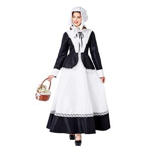 Medieval Pastoral Outfit Traditional House Maid Long Dress Adult Cosplay Party Costume N20736