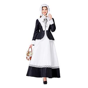 Medieval Pastoral Outfit Traditional House Maid Long Dress Adult Cosplay Party Costume N20736