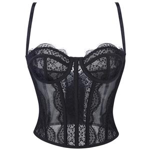 Classic Black Lace Corset - Flexible Boned Vintage Underbust N237801