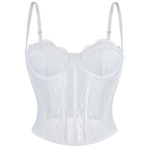 Elegant White Lace Corset - Retro Bridal Bustier with 3-Row Hooks N237802