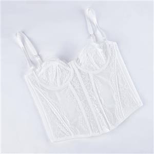 Elegant White Lace Corset - Retro Bridal Bustier with 3-Row Hooks N237802