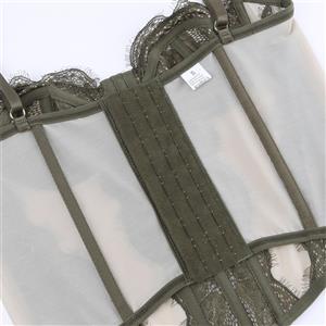 Olive Green Vintage Corset - Adjustable Underbust with Lace Detailing N237803
