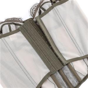 Olive Green Vintage Corset - Adjustable Underbust with Lace Detailing N237803