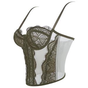Olive Green Vintage Corset - Adjustable Underbust with Lace Detailing N237803