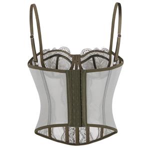 Olive Green Vintage Corset - Adjustable Underbust with Lace Detailing N237803
