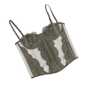 Olive Green Vintage Corset - Adjustable Underbust with Lace Detailing N237803