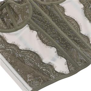 Olive Green Vintage Corset - Adjustable Underbust with Lace Detailing N237803