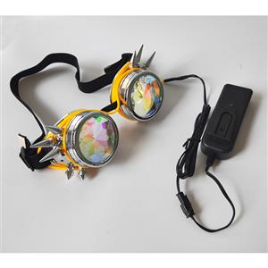 Steampunk Luminous Light Kaleidoscope Glasses Metallic Rivet Masquerade Party Goggles MS19721