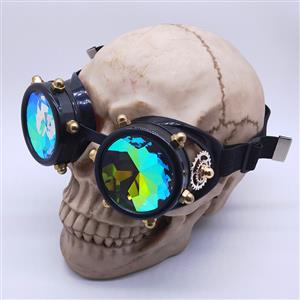 Steampunk Kaleidoscope Lens Metallic Gear and Rivet Masquerade Party Goggles MS19726