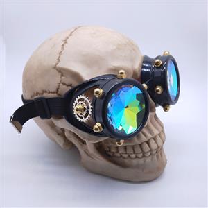 Steampunk Kaleidoscope Lens Metallic Gear and Rivet Masquerade Party Goggles MS19726