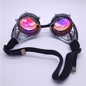 Steampunk Kaleidoscope Lens Metallic Gear and Rivet Masquerade Party Goggles MS19727