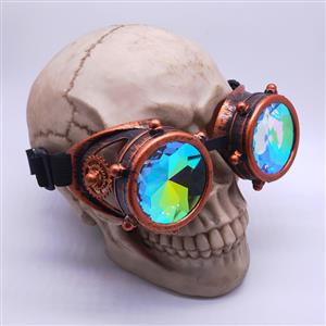 Steampunk Kaleidoscope Lens Metallic Gear and Rivet Masquerade Party Goggles MS19728