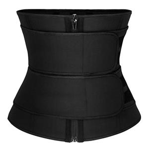 Unisex Black Neoprene Velcro Sports Waist Trimmer Workout Steel Bones Body Shaper Belt N20551