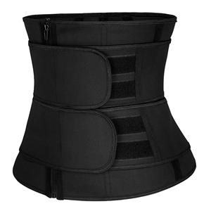 Unisex Black Neoprene Velcro Sports Waist Trimmer Workout Steel Bones Body Shaper Belt N20551