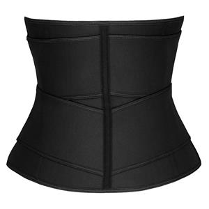 Unisex Black Neoprene Velcro Sports Waist Trimmer Workout Steel Bones Body Shaper Belt N20551