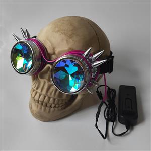 Steampunk Luminous Light Kaleidoscope Glasses Metallic Rivet Masquerade Party Goggles MS19722