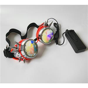 Steampunk Luminous Light Kaleidoscope Glasses Metallic Rivet Masquerade Party Goggles MS19723