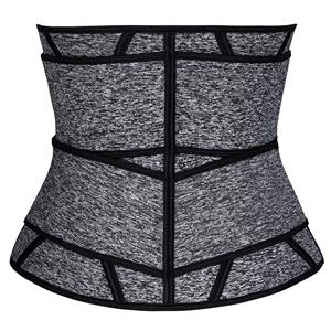 Unisex Grey Neoprene Velcro Sports Waist Trainers Gym Steel Bones Body Shaper Belt N20550