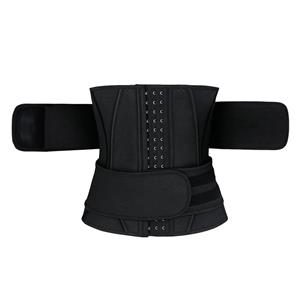 Unisex Black Latex Velcro Sports Waist Trainers Gym Steel Bones Body Shaper Belt N20541