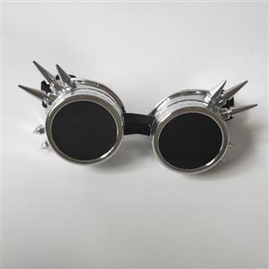 Steampunk Antiqued Silver Metallic Color Rivet Masquerade Party Accessory Glasses Goggles MS19508