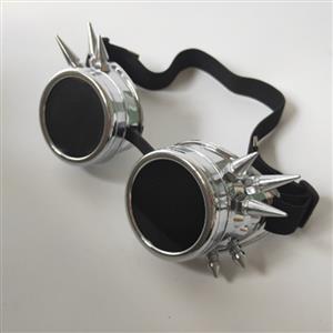 Steampunk Antiqued Silver Metallic Color Rivet Masquerade Party Accessory Glasses Goggles MS19508
