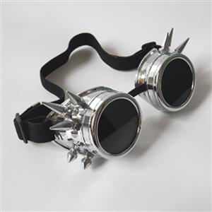 Steampunk Antiqued Silver Metallic Color Rivet Masquerade Party Accessory Glasses Goggles MS19508