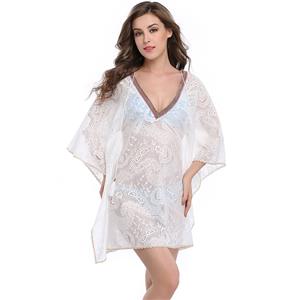 Sexy Women's V Neck See-through Floral Lace Cover Up N14147