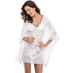 Sexy Women's V Neck See-through Floral Lace Cover Up N14147