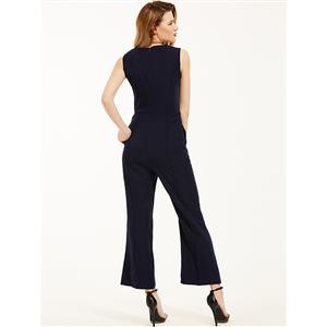 Intellectual Women's V Neck Sleeveless Wide Legs?Jumpsuit N14056