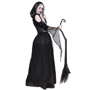 Gothic Black Vampire Hooded Long Gown Adult Devil Cosplay Halloween Costume N19544
