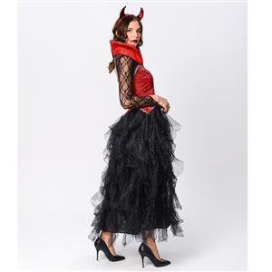 Gothic Devil Stand Collar Corset Sheer Lace and Mesh Long Gown Adult Vampire Costume N20164