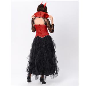 Gothic Devil Stand Collar Corset Sheer Lace and Mesh Long Gown Adult Vampire Costume N20164