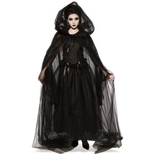 Gothic Black Ghost Bride Dress Adult Vampire Cloak and Dress Halloween Costume N18201