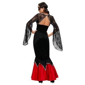 Sexy Witch Red And Black Vampire Maxi Dress Adult Halloween Masquerade Costume N20601