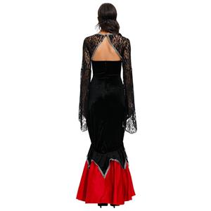 Sexy Witch Red And Black Vampire Maxi Dress Adult Halloween Masquerade Costume N20601