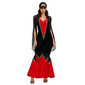 Sexy Witch Red And Black Vampire Maxi Dress Adult Halloween Masquerade Costume N20601