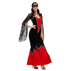 Sexy Witch Red And Black Vampire Maxi Dress Adult Halloween Masquerade Costume N20601