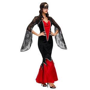 Sexy Witch Red And Black Vampire Maxi Dress Adult Halloween Masquerade Costume N20601