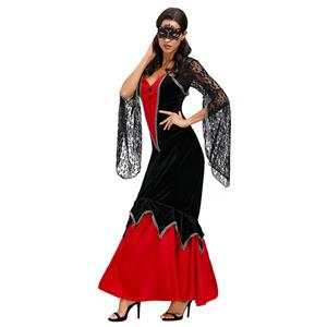 Sexy Witch Red And Black Vampire Maxi Dress Adult Halloween Masquerade Costume N20601