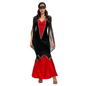 Sexy Witch Red And Black Vampire Maxi Dress Adult Halloween Masquerade Costume N20601