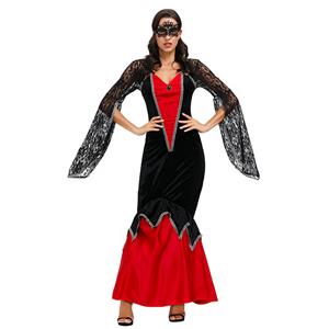 Sexy Witch Red And Black Vampire Maxi Dress Adult Halloween Masquerade Costume N20601