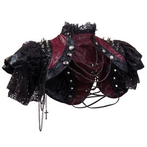 Gothic Black Leather Lace Cape Black Chain Steampunk Rivet and Cross Embellished Shrug  N14164